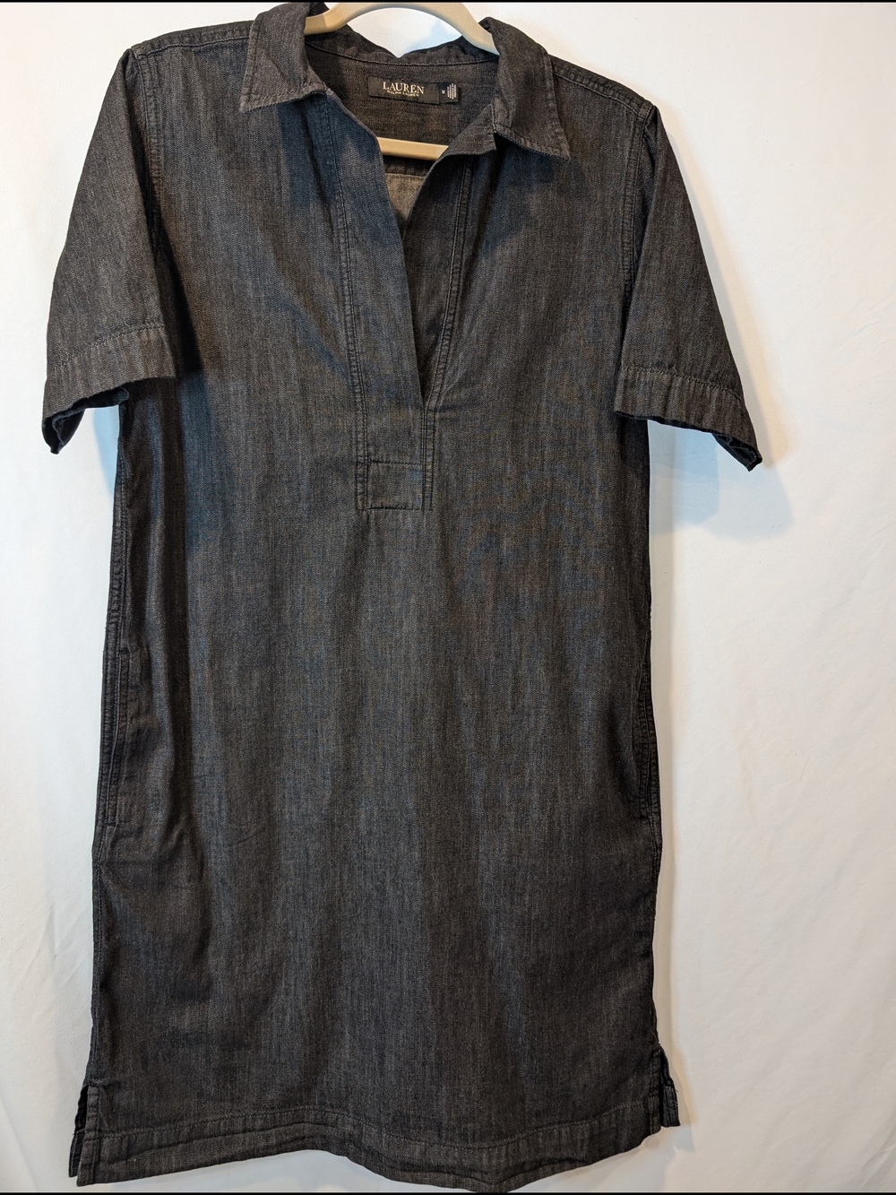 Ralph Lauren Dark Gray Denim Shirt Dress Coastal Grandma Preppy Travel Classic